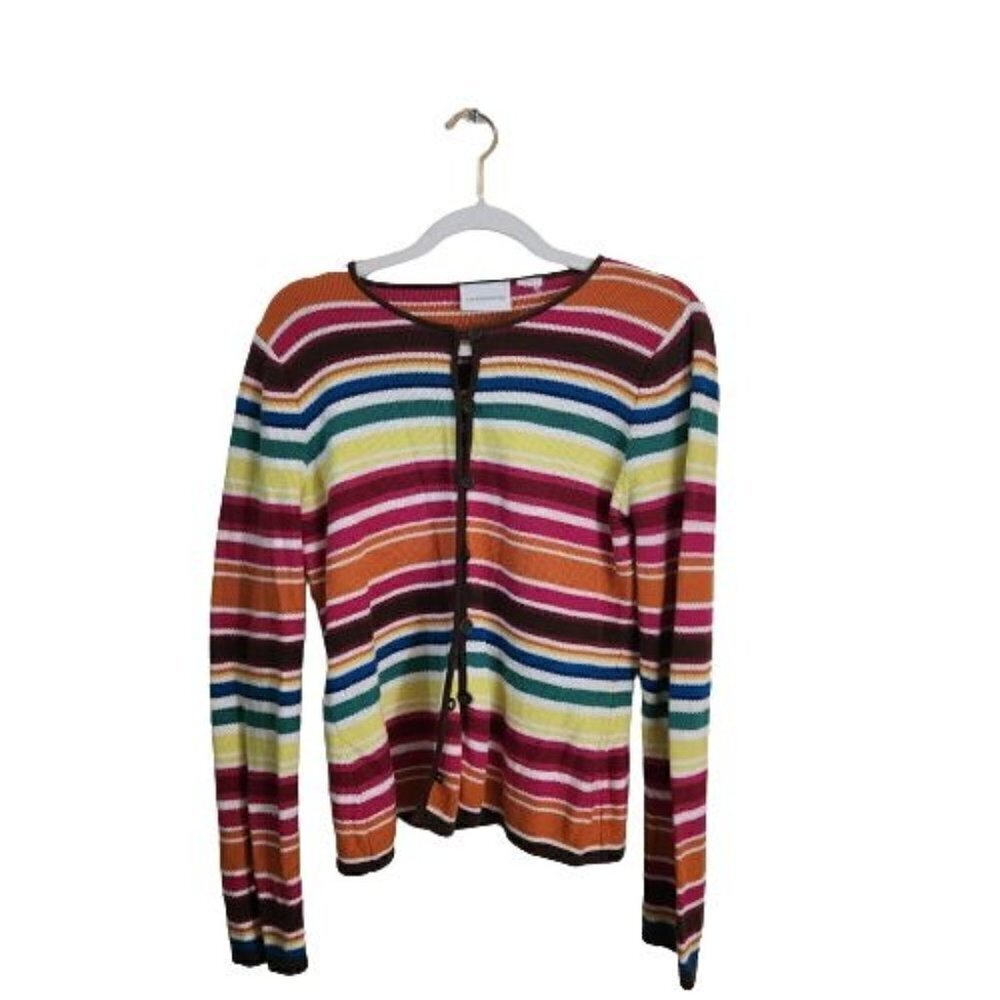 Liz Claiborne Rainbow Stripe Cotton Cardigan Sweater Size M